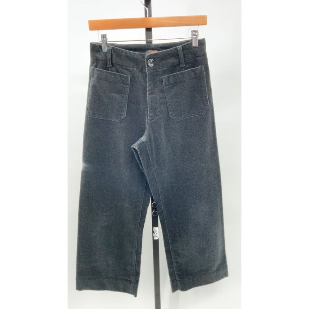 Quince Womens Organic Stretch Corduroy Cropped Wide Leg Pants - 26" Black 4